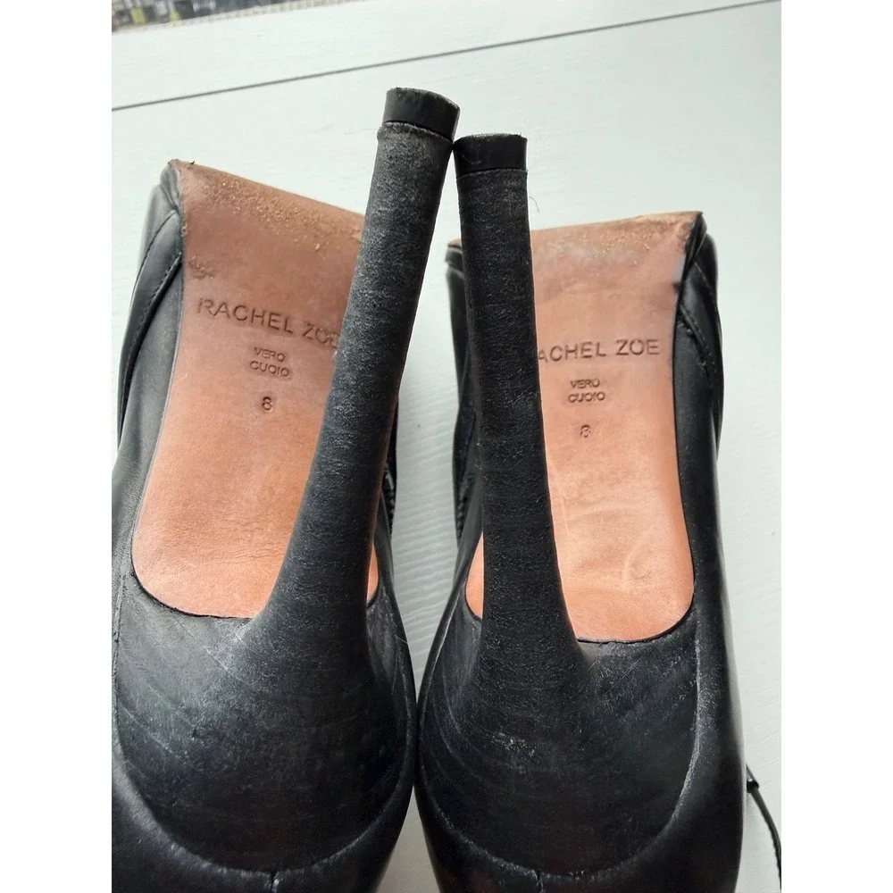 Rachel Zoe Maggie Black Leather Peep Toe Lace Up Booties Size 8